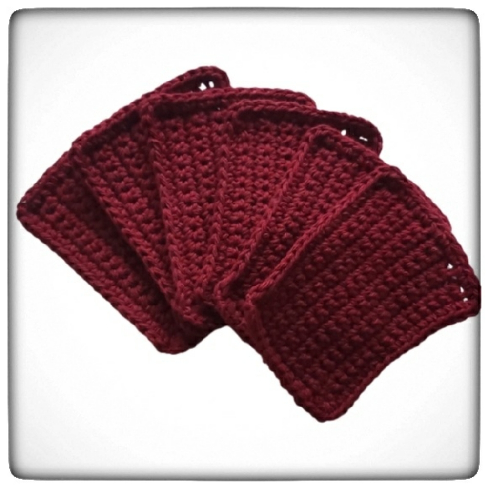 Wine Red Handmade Reusable Cotton Sponges-Set of 6